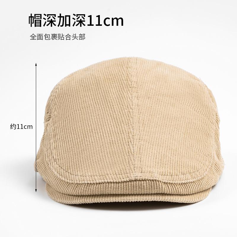 Corduroy cotton cap men's autumn beret big head circumference soft top forward hat British style newsboy hat