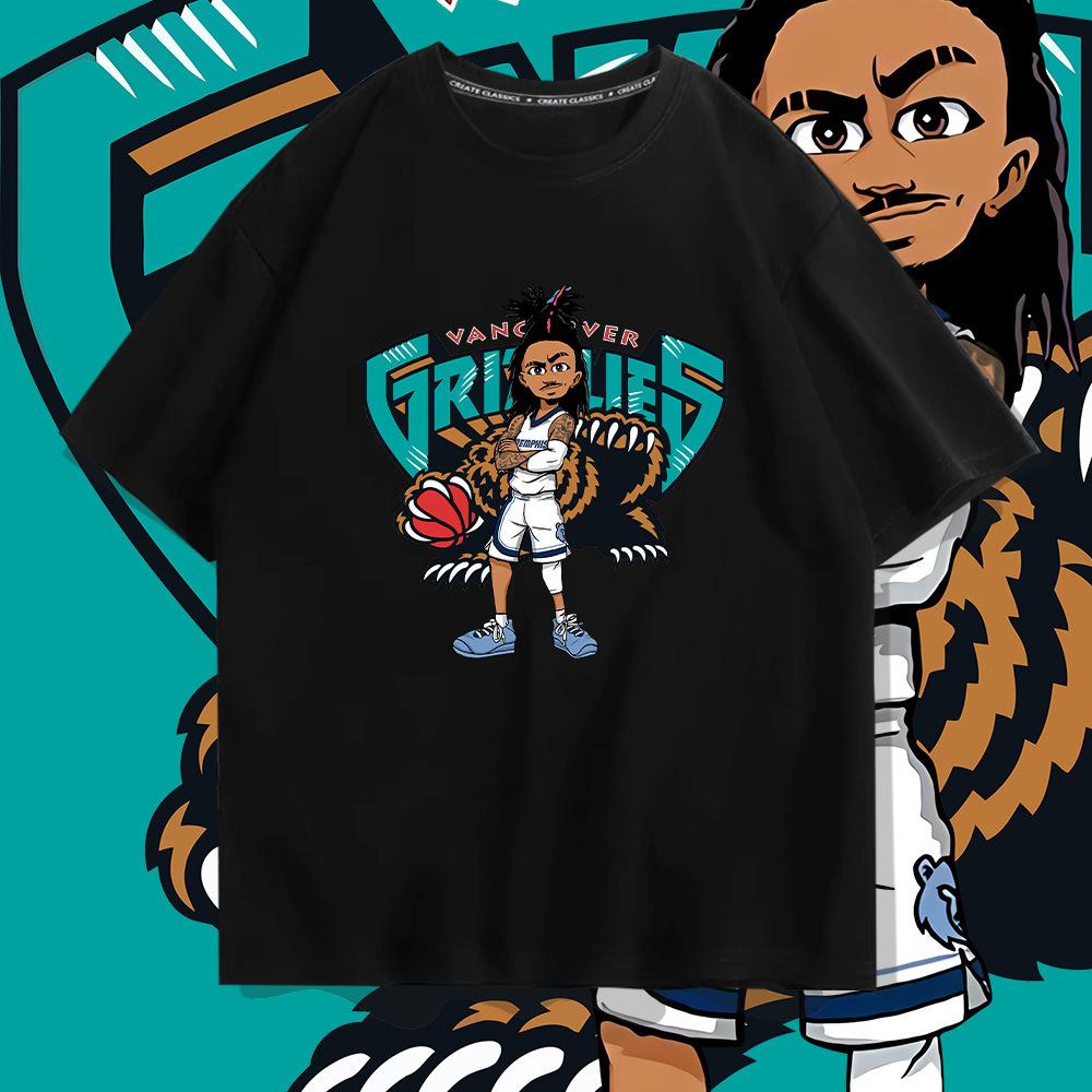 Grizzlies Morant cartoon short-sleeved T-shirt men's and women's trendy basketball sports loose half-sleeved training clothes