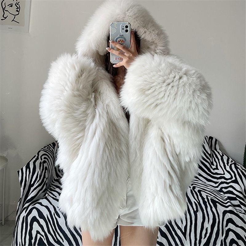 Autumn Winter Oversized  Warm Shaggy Hairy Faux Fur Coat Women with Hood Loose Casual Fluffy Jacket