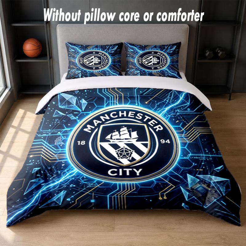 Manchester City Design Bed Bedding Set 1 Duvet Cover + 2 Pillowcases Soft Breathable Household Bed Linens