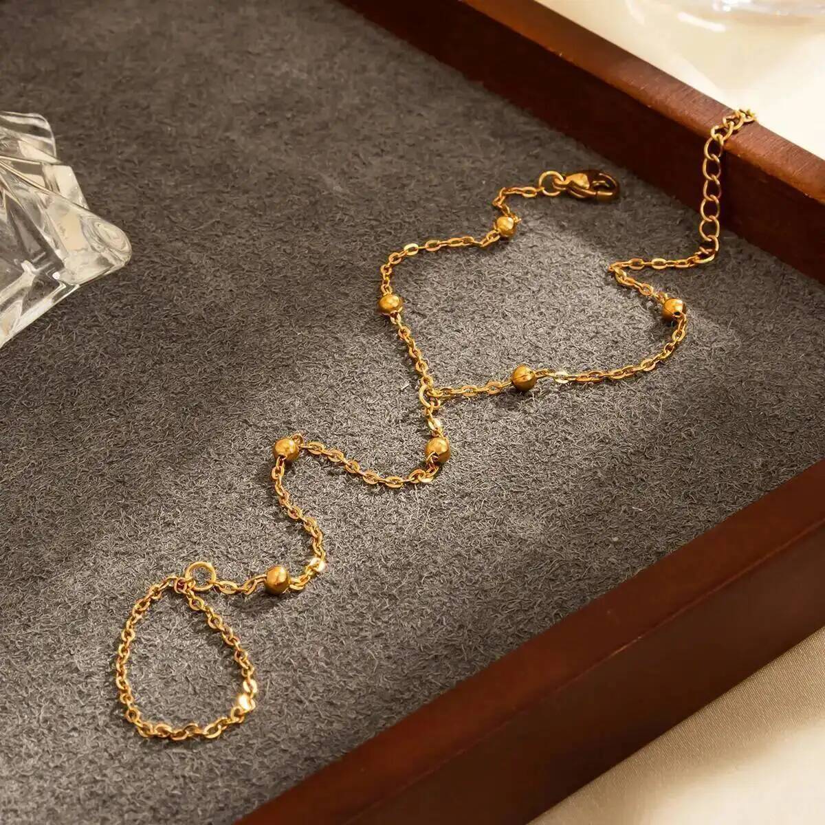 

SHIXIN Exquisite Stainless Steel Zircon Hand Chain Bracelet Women Thin Link Chain Connecting Harness Bracelet Ring Hand Jewelry