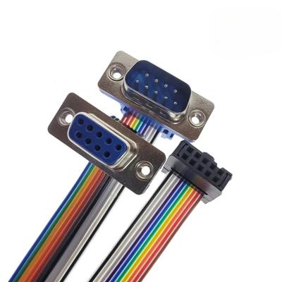 D-Sub DB9 9 Pin Male Famele Connector To FC-10P IDC Female 2.54mm 10 Pin Rainbow / Multicolor Flat Ribbon Cable
