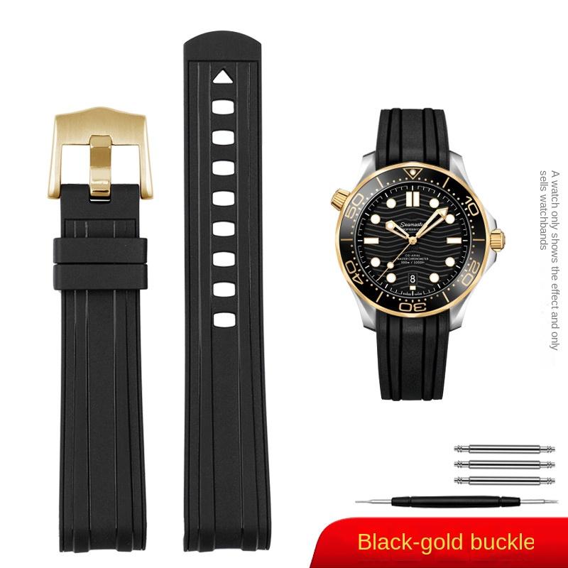 For Omega New Seamaster 300 Universe 007 Curved End Fluorous Rubber Silicone Watchband 20mm 22m Watch Soft Strap Men Replacement