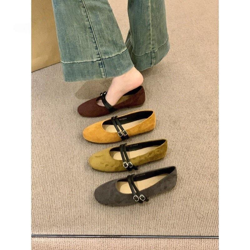 Niche Retro Round Head Shallow Mouth Versatile Single Shoes Women's Autumn New Gentle Mary Jane Ballet Flat Beanie Shoes