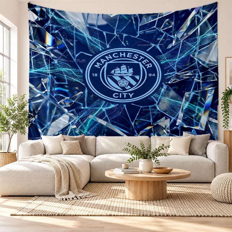 Arazzo da Parete Manchester City, Tessuto Morbido da Appendere, Sfondo Decorativo per Camera da Letto, Arte da Parete per la Casa
