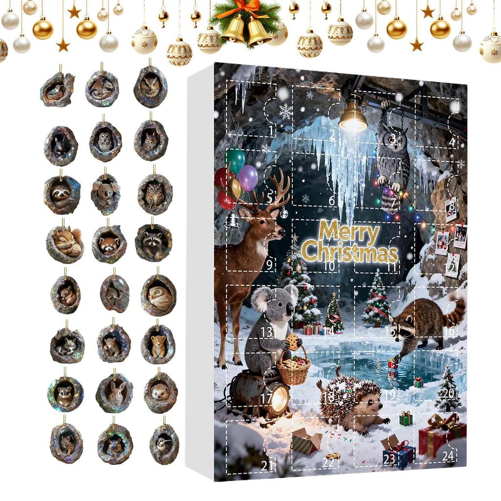 Animal Ornament Advent 2D Acrylic 24 Days Christmas Tree Hole Countdown Calendar Holiday Animal Pendant for Kids Boys Girls