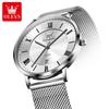 OLEVS Mens Watch Minimalism Ultrathin Original Quartz Wristwatch Waterproof Luminous Mesh Strap Date Watch Gifts