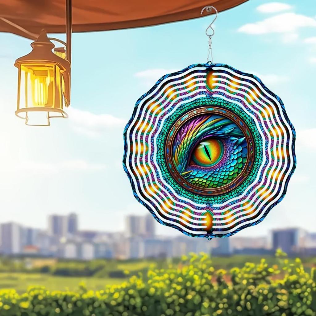 Dragon Eye Wind Spinner - 10-Inch 2D Kinetic Metal Art, 360° Rotating Hook for Smooth Motion, Vibrant Multicolor Outdoor Decor