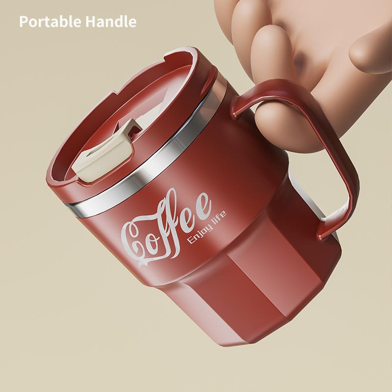 1ks 400ml/13.5oz 304 Nerezový Kávový Hrnček s Víčkem a Uchem Dvouvrstvý Kávový Hrnček Nádobí Opakovaně Použitelný Izolovaný Pohár na Vodu