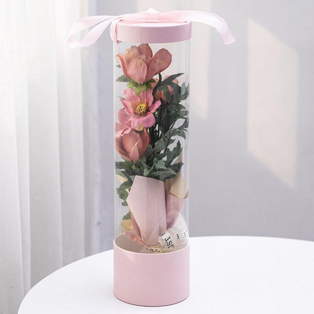 Flower Gift Box Silk Handle Transparent PVC Exquisite Flower Display Box Party Wedding Rose Party Gift Box Packaging Box Handbag