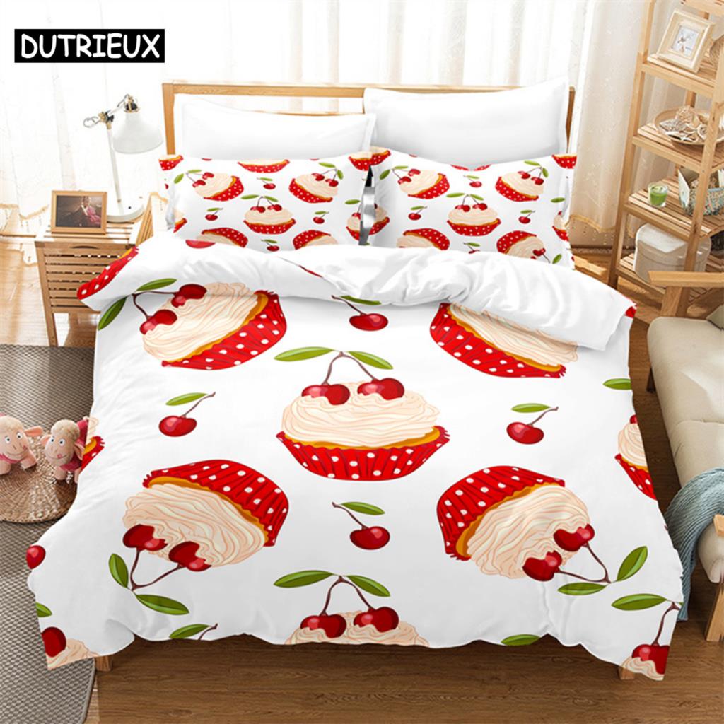 Cute Dessert Queen Bedding Set Duvet Cover Kids Bedroom Bed Set Comforter Cover Set King Size Duvet Cover Set Bedding Sets