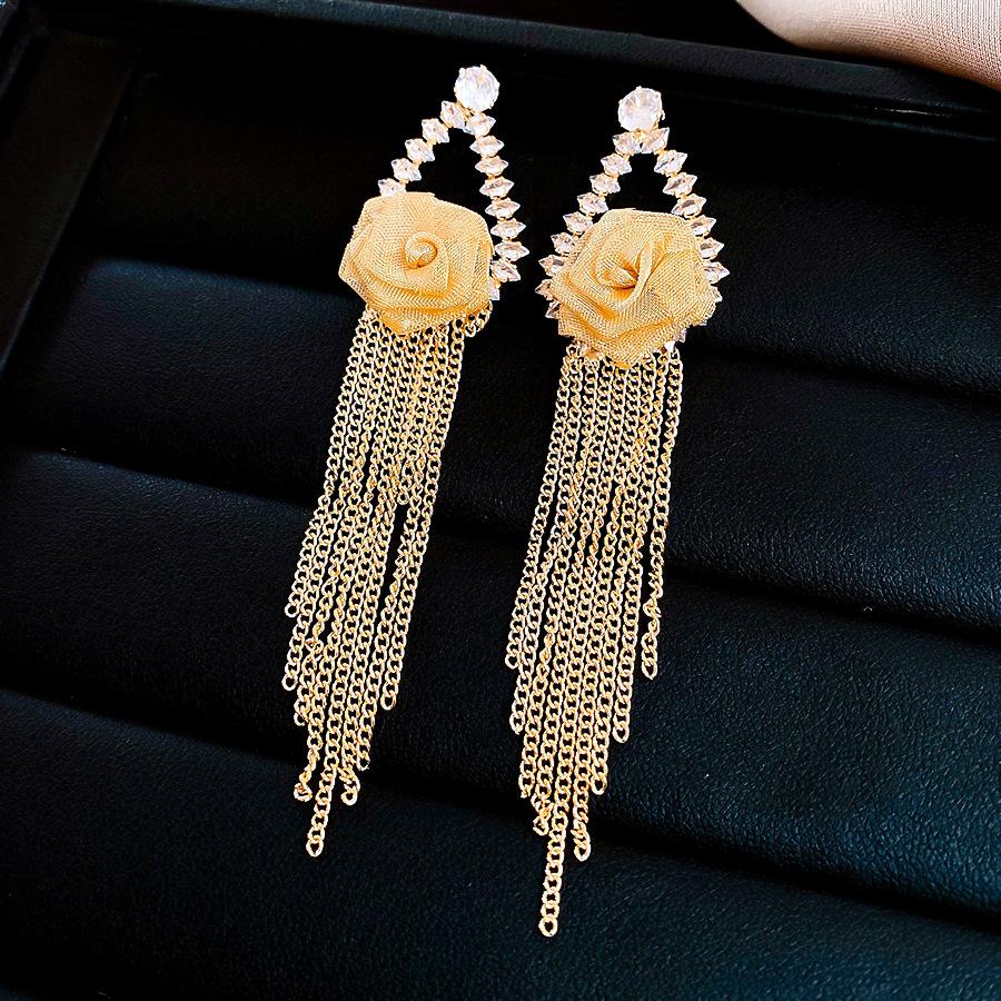 18K electroplated zircon flower fringed stud earrings personalized European and American style earrings light luxury earrings