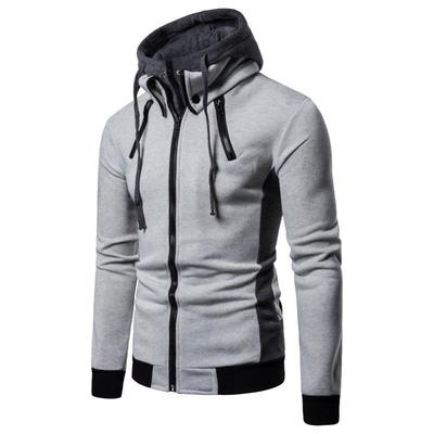 Men Hoodie Hooded Stand Collar European Block Fake Two Piece Sports Cardigan Jacket Spring Autumn New Style