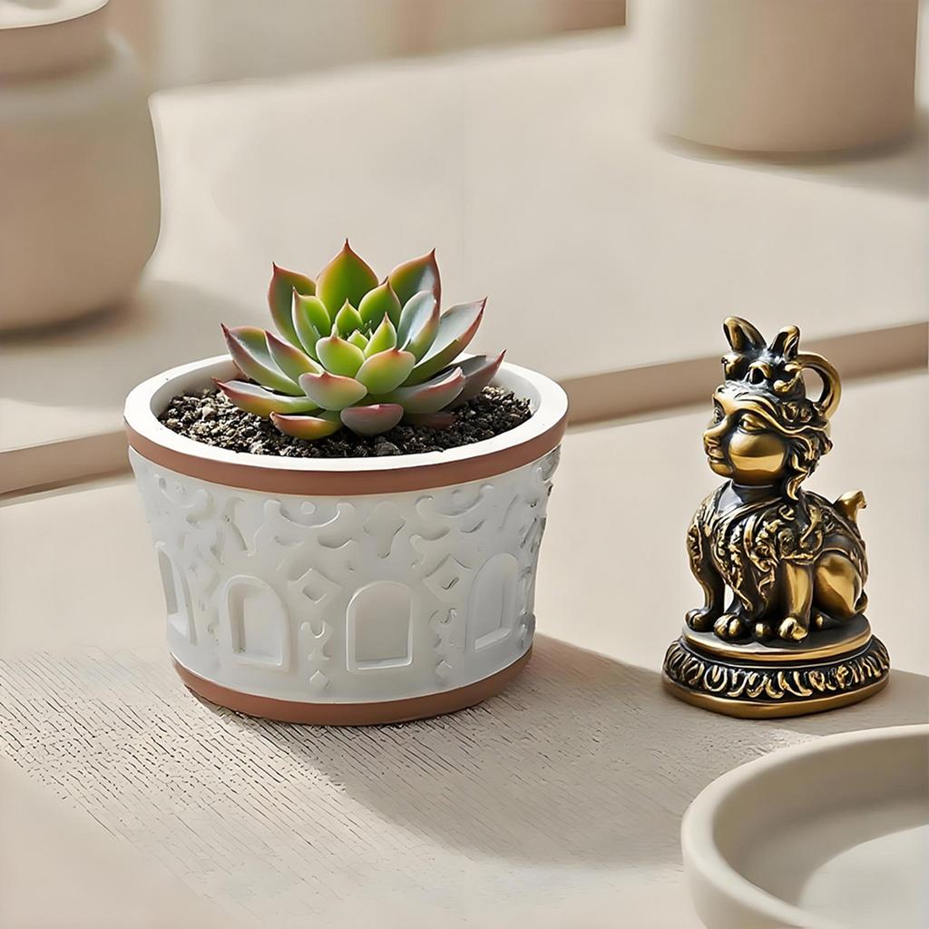 Creative Round Flower Pot Silicone Mold With Textured Design For DIY Home Gardening Durable Food Grade Material Heat Resistant