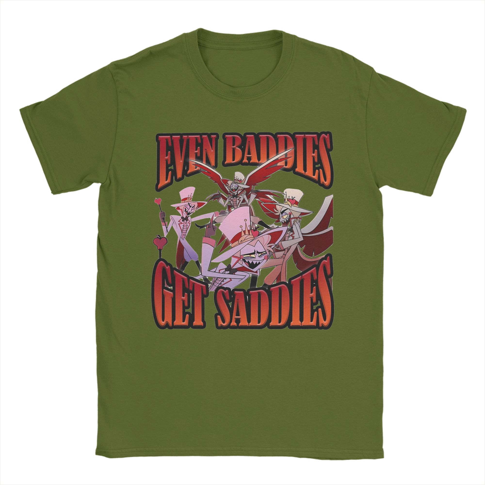 

Men T-Shirt Lucifer Even Baddies Get Saddies Hazbins Hotels Casual Cotton Tees Short Sleeve T Shirt Round Neck Clothes Summer 4XL