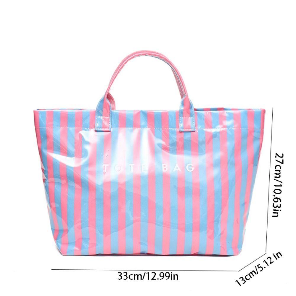 Stripe PVC Striped Tote Bag Letter Print Letter Prints Handbags Grocery Handbag