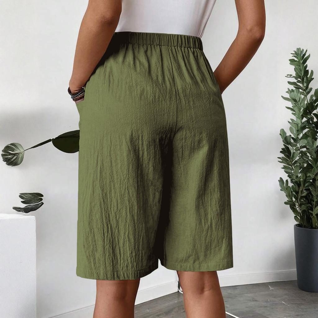 Women's Fashion Pants And Skirts Color Elastic Waist Pocket Casual Shorts