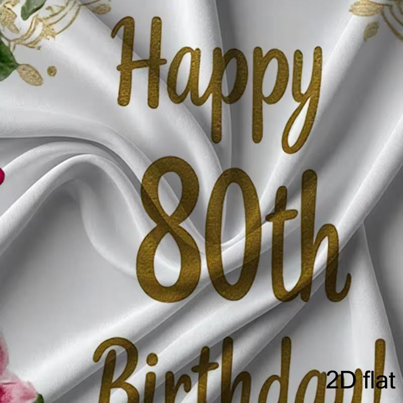 2D Watercolor Pink Rose 80th Birthday Backdrop for Milestone Party Photo Booth Decor
