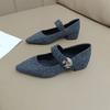 Fashion Hot Selling 2025 New Shoes Woman Comfortable Square Toe Female Footwear on Heels Summer Spring High Mary Janes Shoes Woman Flats