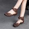 Wygodne, oddychające sandały ze skóry naturalnej z odkrytymi palcami i niskim obcasem, uniwersalne, retro buty damskie