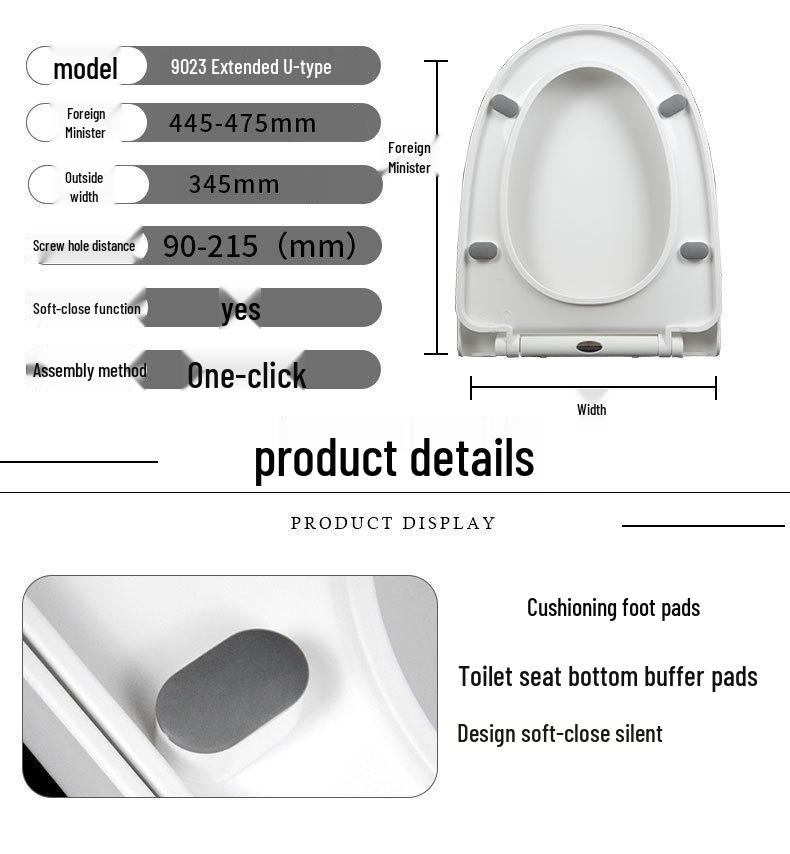 One-Button Quick-Release Soft-Close Thickened U-Shaped Toilet Seat