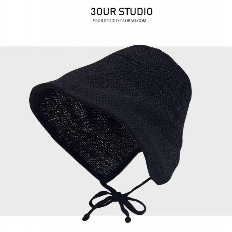 

Japanese cotton and linen straw sun hat for women, spring and summer, with ties, vintage Korean style, large brim, suitable for cycling and sun 55-60cm