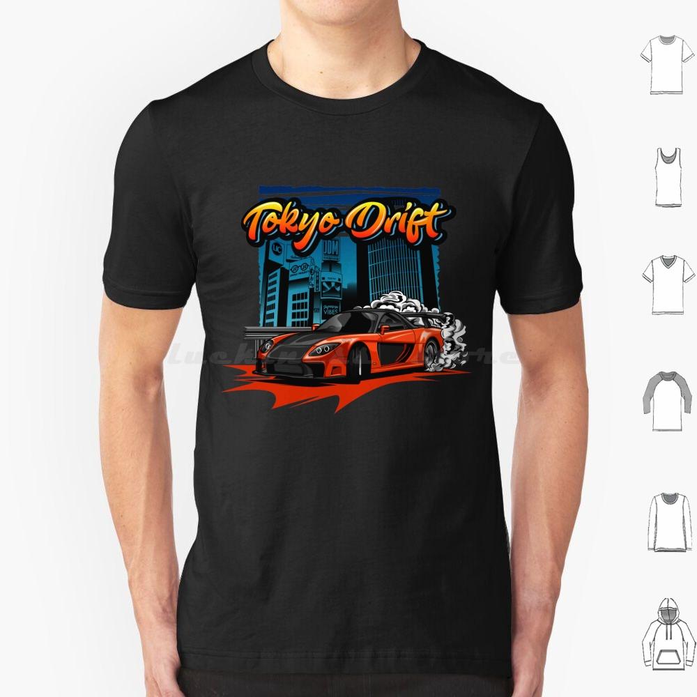 Иллюстрация Tokyo Drift Rx7 Оранжевая Футболка 6XL Хлопок Прохладная Футболка Автогонки Транспортное Средство Спортивный Автомобиль Японский Jdm Суперкар Дрифт S
