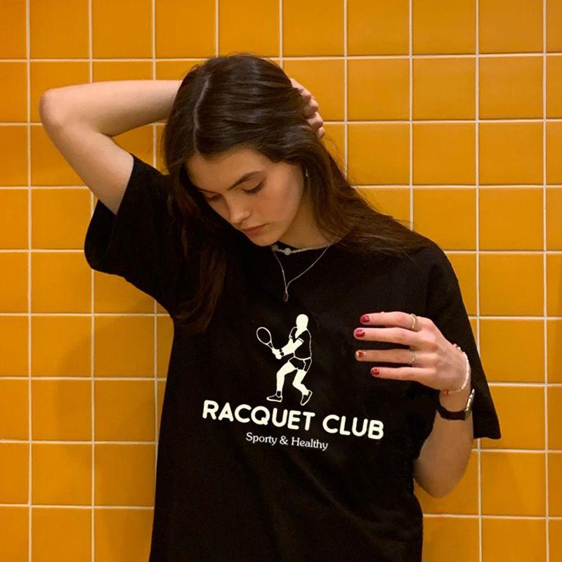 Racquet Club Tennis Girl Gym Running Short Sleeve Loose American Retro Short Sleeve T-shirt Women