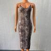 Frühling und Sommer Neuer Stil Trägerloses Ärmelloses V-Ausschnitt Leo-Print Midi-Kleid Damenkleid