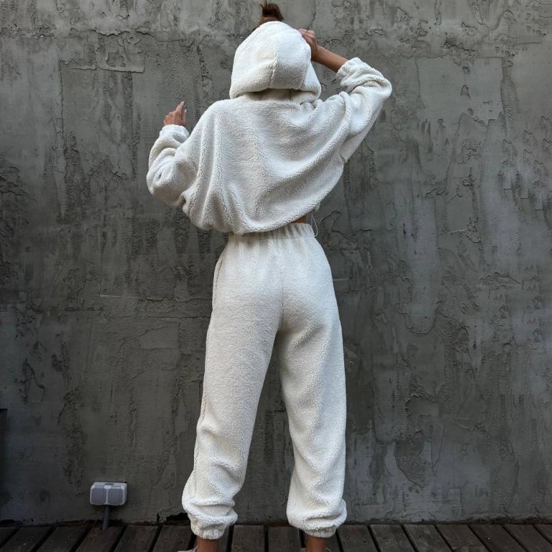 Women Solid Color Long Sleeve Hooded Hoodies Suit Autumn Winter Loose Top Wide Leg Pants