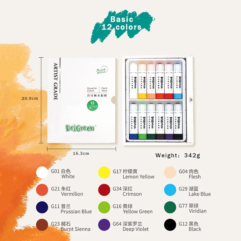 DELGREEN KÜNSTLERQUALITÄT Weiche feste Gouache-Farbstifte/Pastelle/Buntstifte Basic/Macaron 12/18 Farben Zeichnen Sicher Ungiftige Pastelle