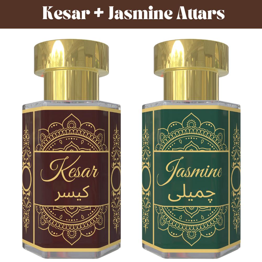 Комбо из аттара Кесар и аттара Жасмина – Теплые пряные и цветочные ароматические масла | Безалкогольный унисекс набор парфюма в роллере | 2 x 6 мл Pack= 6ml