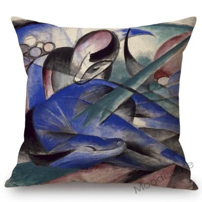 Expressionism Artwork Blue Horses Fox Cubism Animals Abstract Oil Painting Franz Marc Sofa Decorative Pillow Case Cushion Cover Peach skin 18*18(CM)-1Pcs