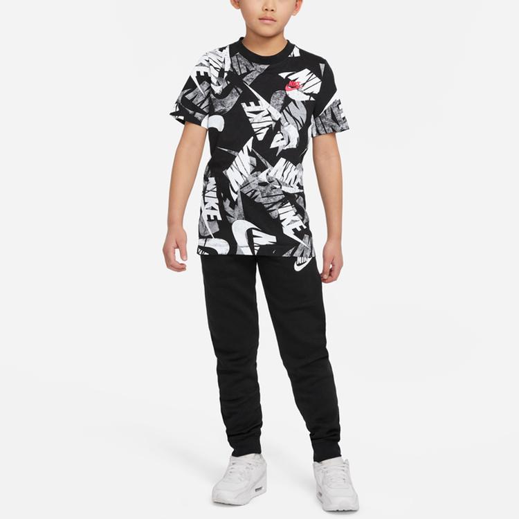 Nike Sportswear Letter Logo Print Round Neck Short Sleeve T-Shirt Kids Tops Black DO1816-010
