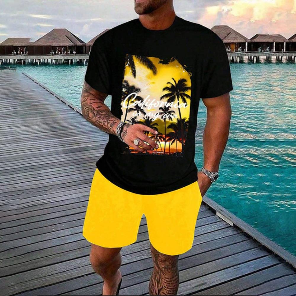 

Новый мужской комплект из шорт с короткими рукавами и 3D-принтом, летняя футболка и шорты на шнурке, комплект из 2 предметов спортивной одежды 6XL