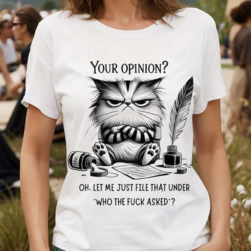 

Жіноча літня футболка Ретро мода Футболки з коротким рукавом Повсякденні Топи з принтом кошеняти 8XL фіолетовий