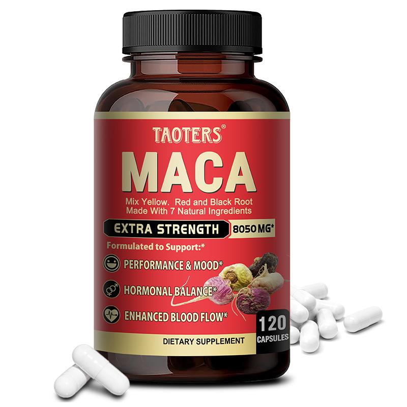 Maca-Wurzel-Kapseln, 8050 mg Äquivalent, 120 Kapseln, Maca-Mischung (Gelb Rot Schwarz)Kräuter-Nahrungsergänzungsmittel