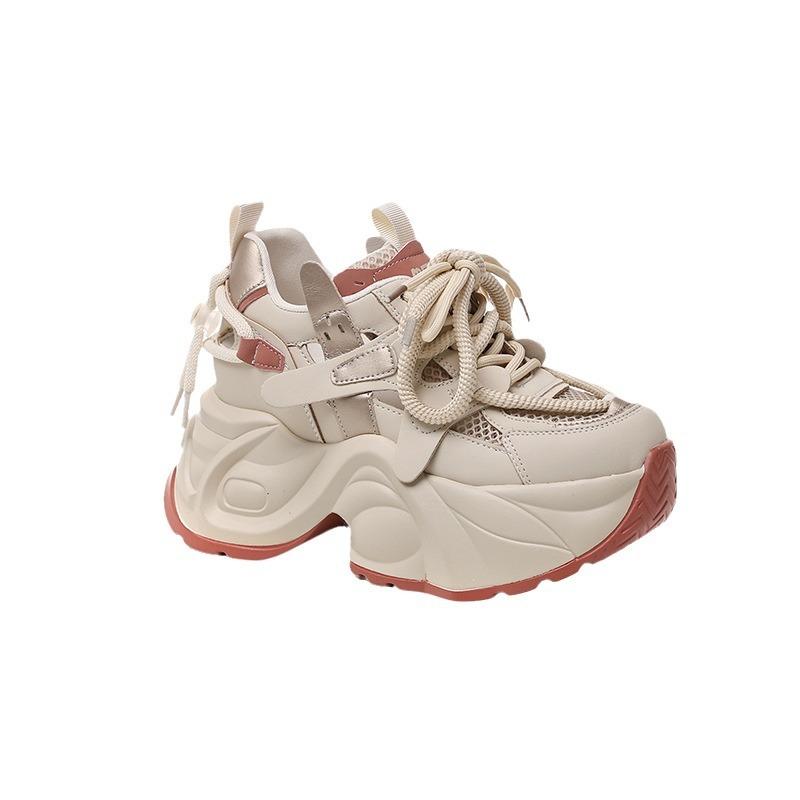 Dad Shoes Girl 2025 Summer New Mesh Hollow Sneakers Thick Soles Show Feet Small Inner Height Women's Shoes