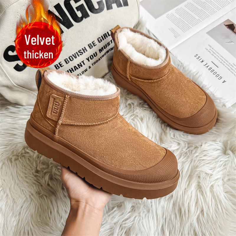 Men's Winter Snow Boots – Real Leather, Fur Lined, Non-Slip, Wool, Short, Thick Velvet, Cold-Proof, Warm.