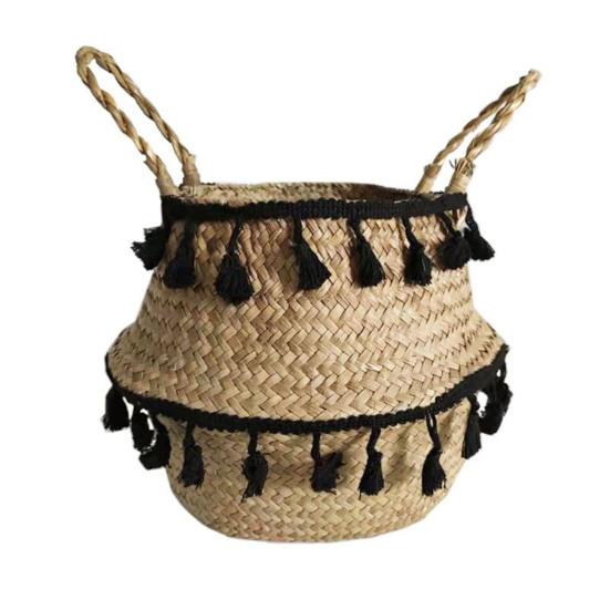 Handmade Tassel Faux Seagrass Sundries Storage Basket Household Pot Container