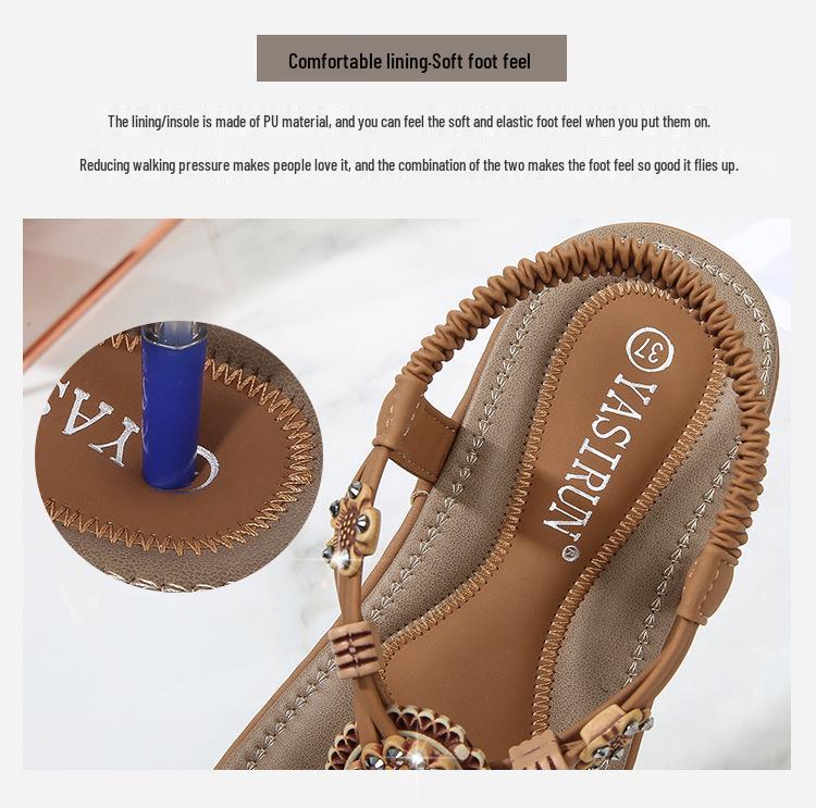 Bohemian Wood Bead Woven Plus Size Flat Women's Sandals for Summer 2025