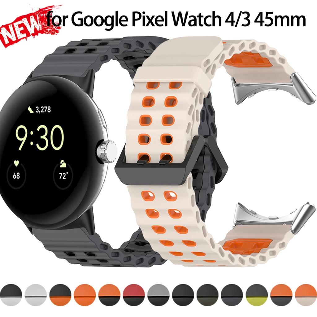 Banda Océano Marino Para Google Pixel Watch 4/3 45mm Correa de Silicona Bicolor para Pixel Watch 3/4 45mm Pulsera Deportiva Transpirable