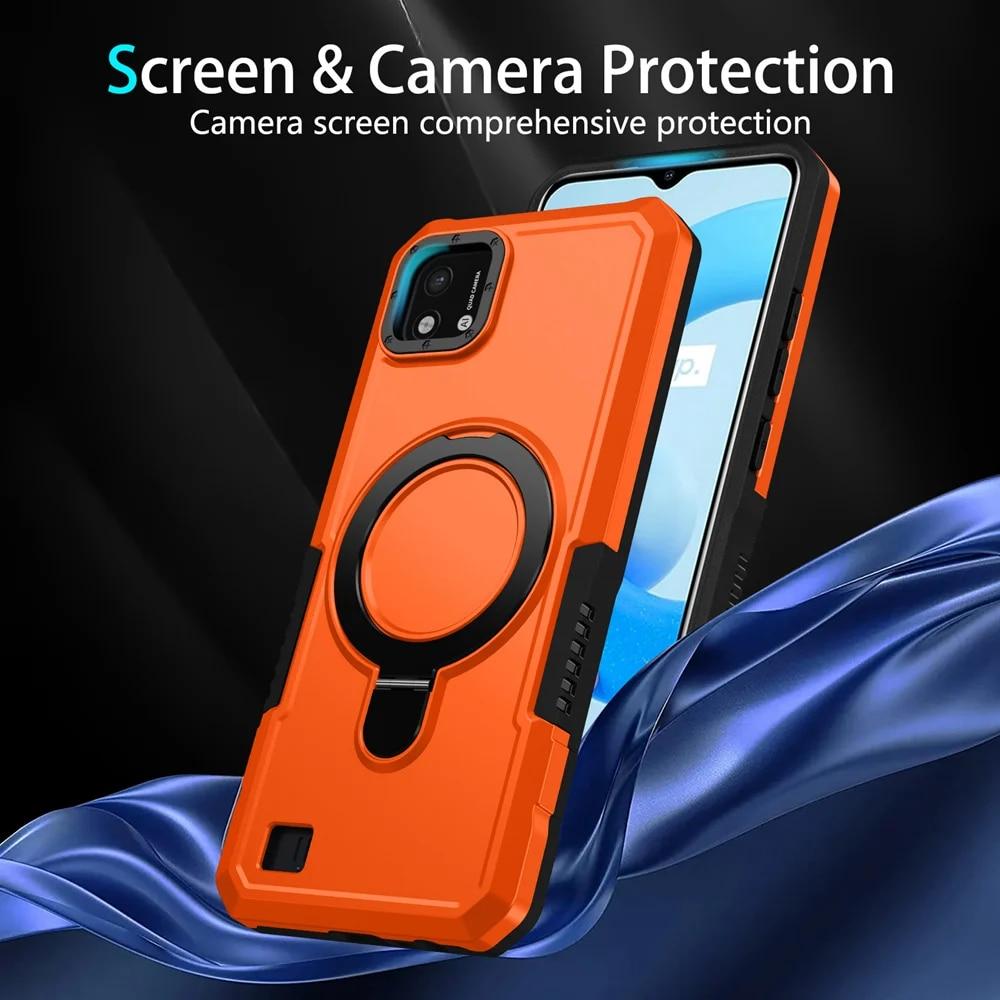 Cover Per Realme C11 (2021) – Custodia Scorrevole Con Protezione Fotocamera, Anello 360° E Supporto, Antiurto, Nera