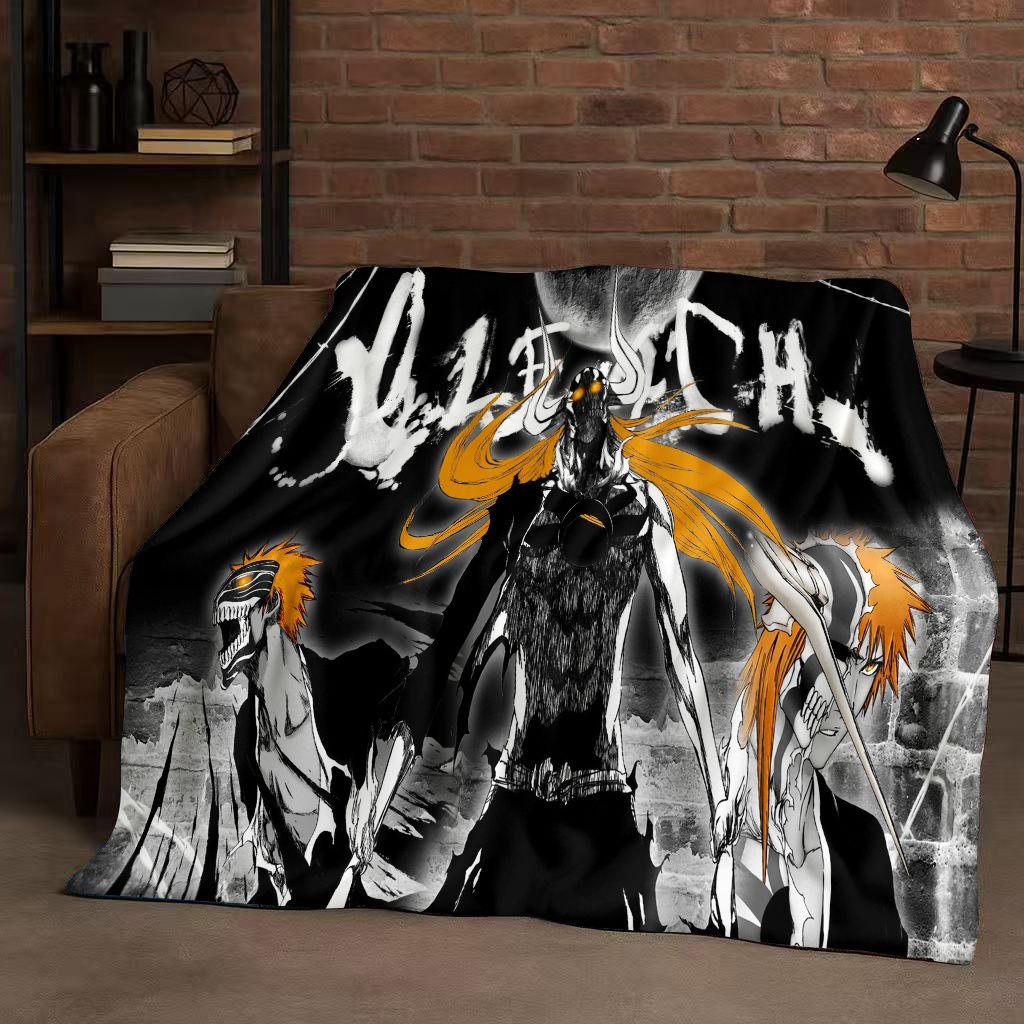 Anime Bleach Kurosaki Ichigo Cartoon Flannel Blanket,Ultra Soft Warm Plush Throw for Home Bedroom Bed Sofa Cover Travel Kid Gift