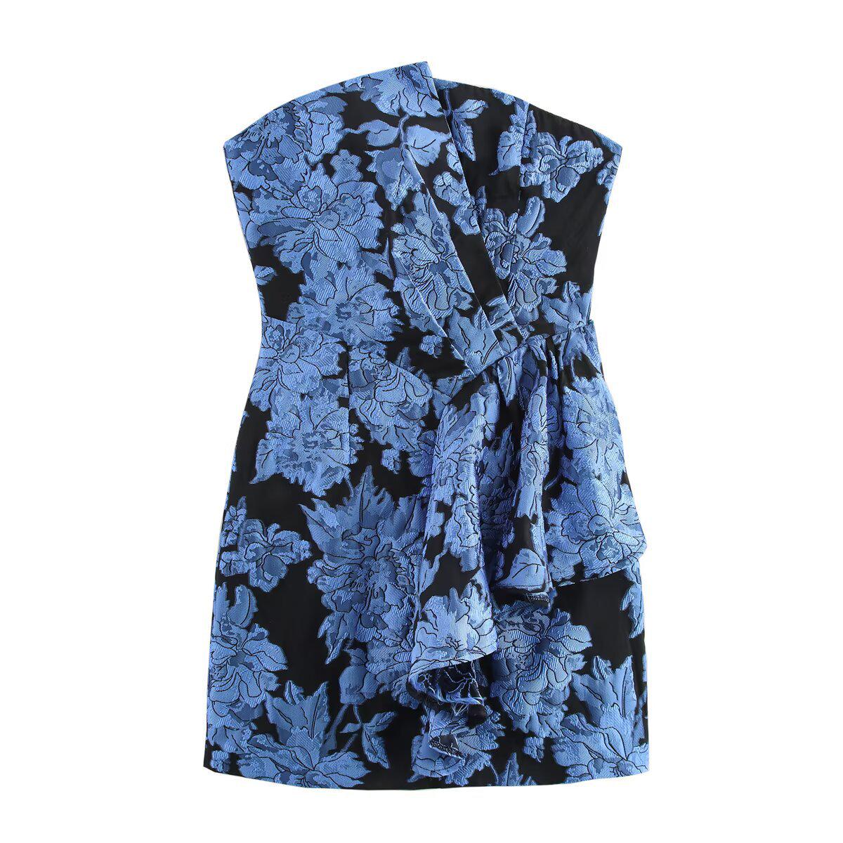 

Женское приталенное жаккардовое плиссированное платье без бретелей весна/лето 2025 Small синий