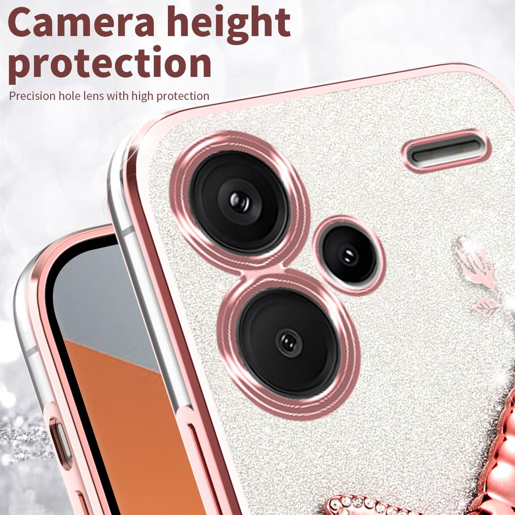 Pro Xiaomi Redmi Note 13 Pro+ 5G Pouzdro Vážka Stojánek TPU Květiny Třpytivý Kryt na Telefon