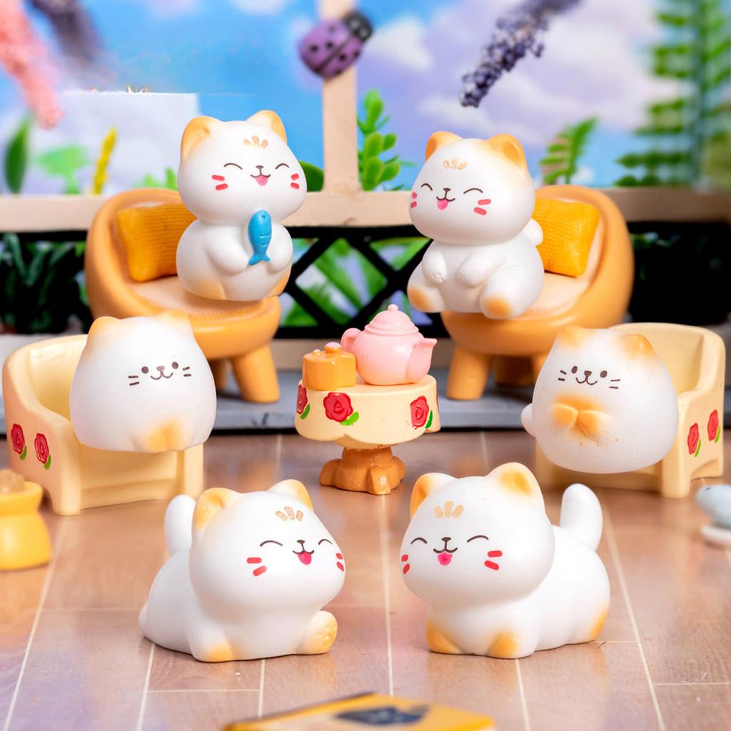 8Pcs Cartoon Mini Cat Miniatures Resin Animal Ornaments Fairy Garden Decoration Micro Landscape 