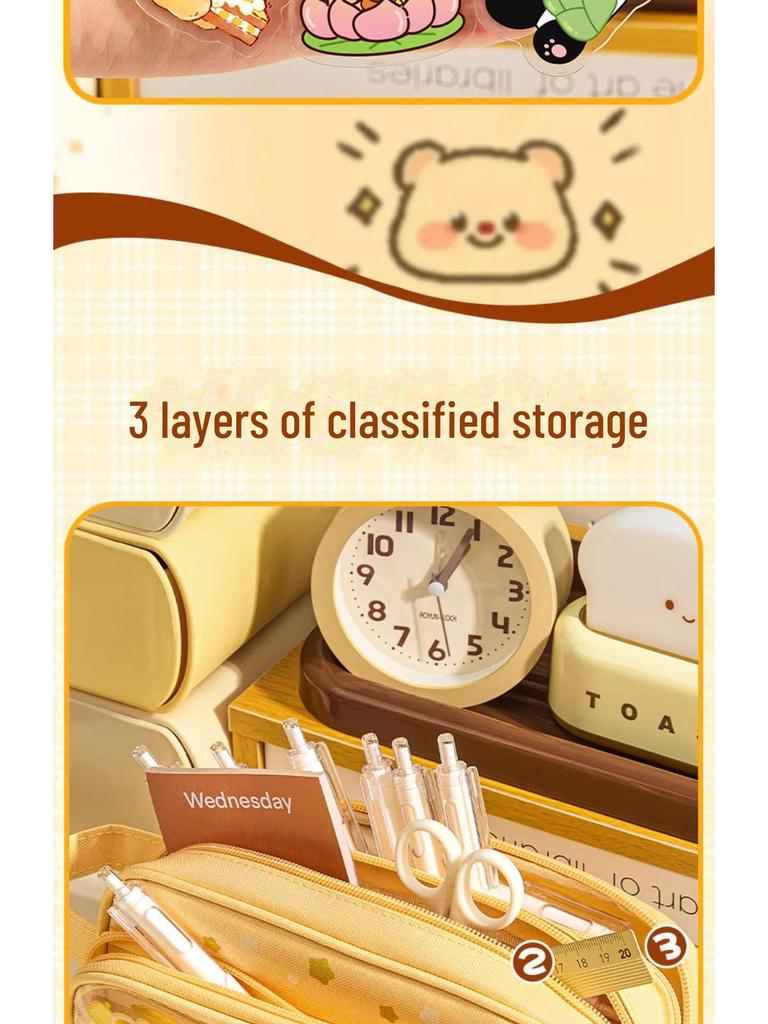 Capybara Three-Layer Large-Capacity Pencil Case for Boys and Girls