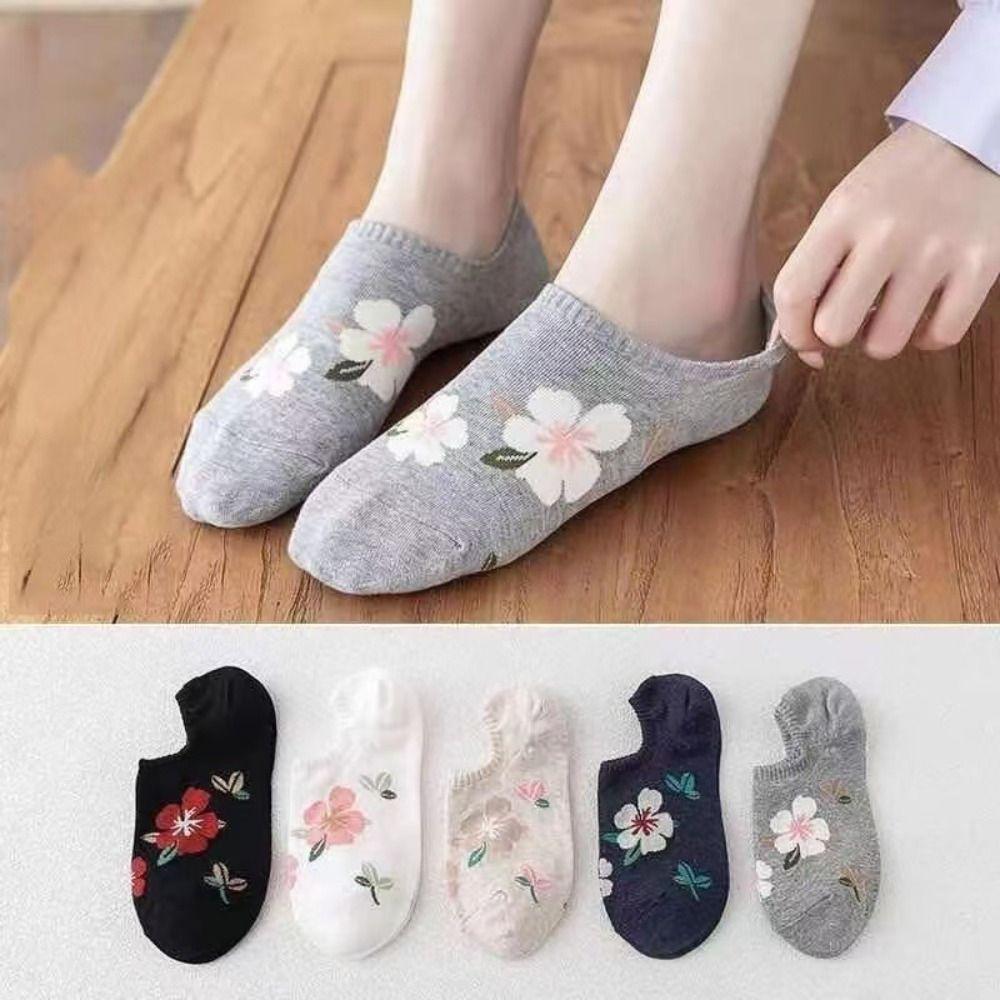 5 Perechi Șosete Glezniere Bărci cu Flori de Bumbac Inimă Șosete de Dama Șosete Scurte Moi Iubire Doamnă