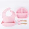 DuMo Silicone Baby Feeding Set: Suction Cup Plate Bib Bowl with Fork Spoon for Toddlers Weaning Essentials Dinnerware 6-Piece